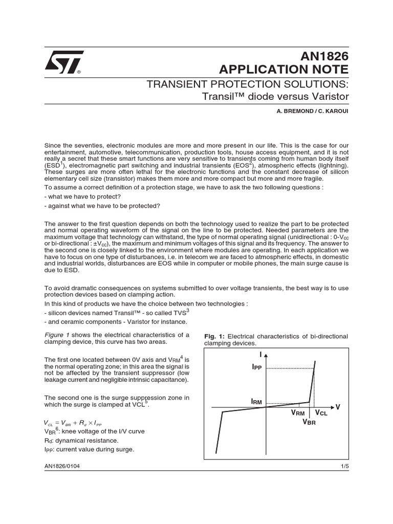 AN1826 Application Note Transient Protection Solutions Transil™ Diode