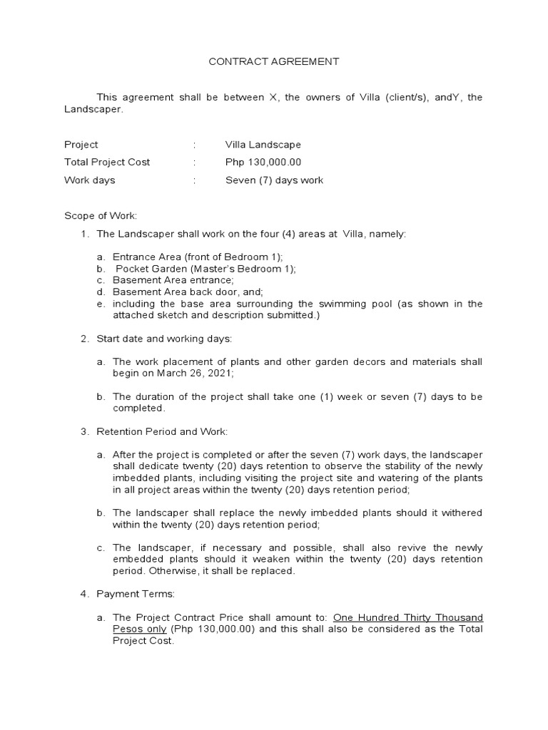 Villa Landscaping Contract Agreement | PDF | Business
