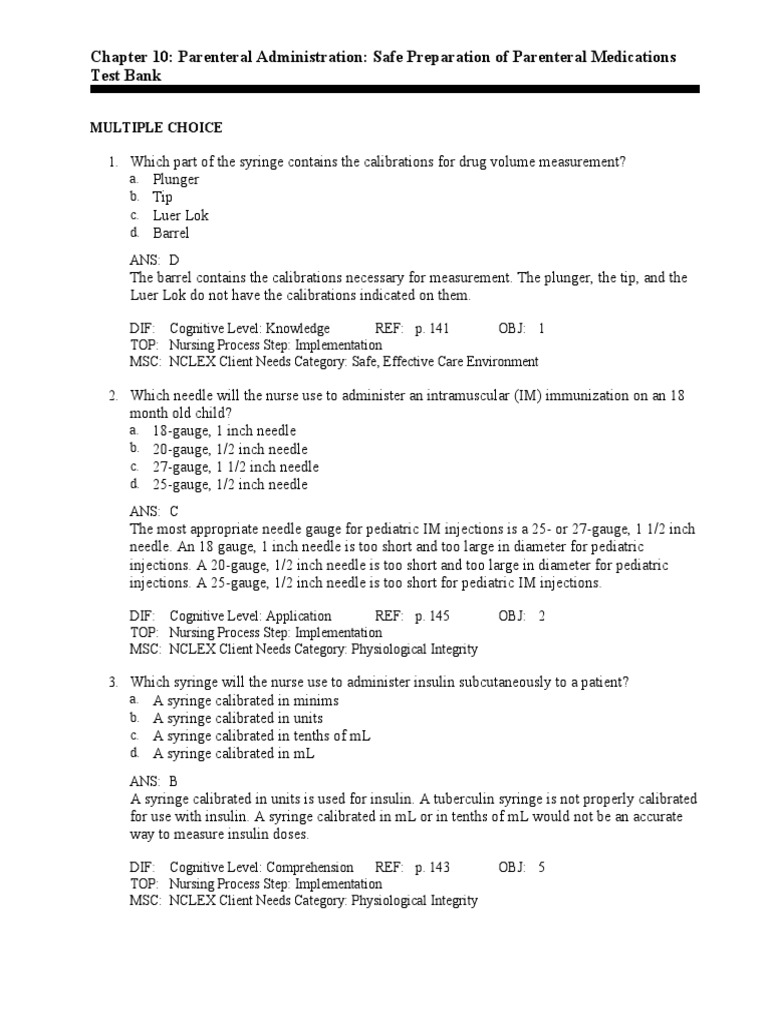 Parenteral Medication Administration Guide | PDF | Injection (Medicine ...
