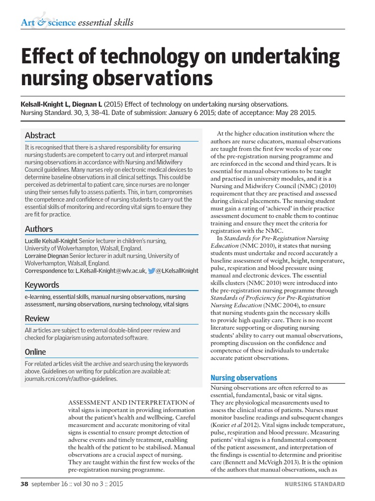 Impact of Technology on Nursing Skills | PDF | Nursing | Educational ...