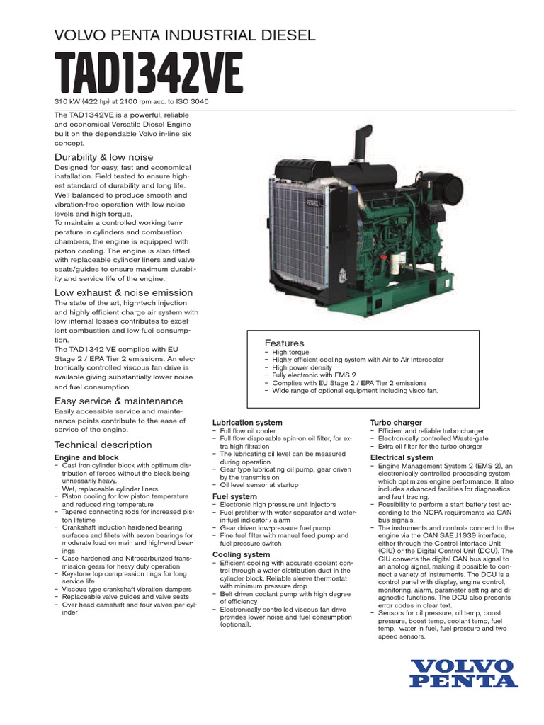 TAD1342VE: Volvo Penta Industrial Diesel | PDF | Turbocharger | Diesel ...