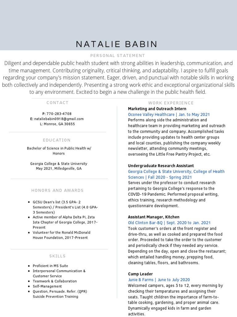 Natalie Babin Resume 8 1 1 1 PDF Human Nature Wellness
