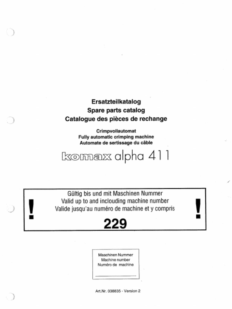 Spare Parts Catalog Komax Alpha 411 PDF