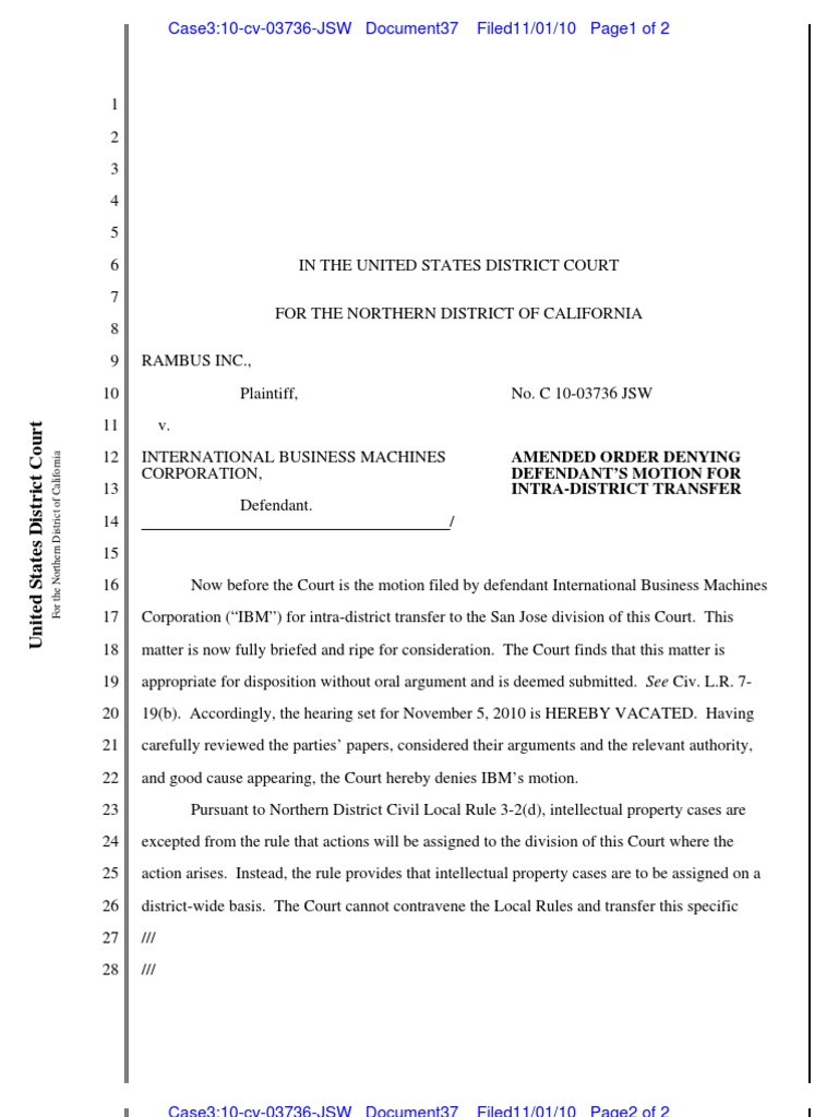 Amended Order Denying Defendant'S Motion For Intra-District Transfer ...