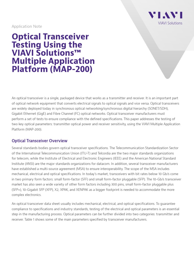 Optical Transceiver Testing Using The VIAVI Solutions™ Multiple