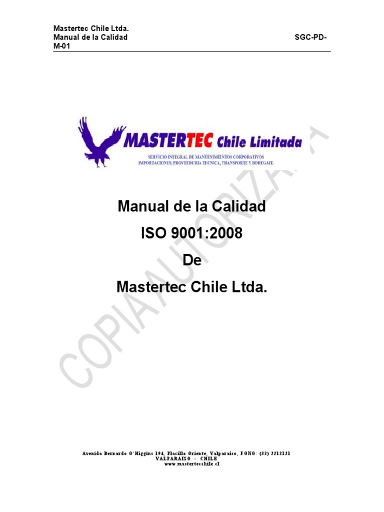 Manual de Calidad ISO 9001 Mastertec Chile | PDF | Sistema de manejo de ...