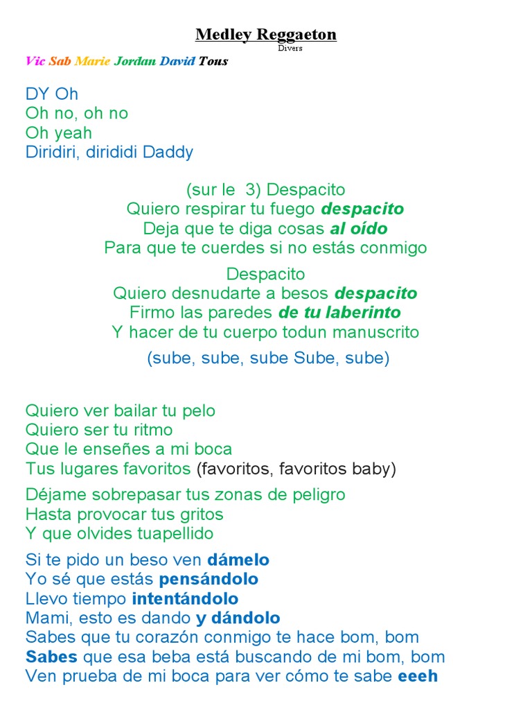Medley Reggaeton: Despacito y Más | PDF | Entretenimiento (general)