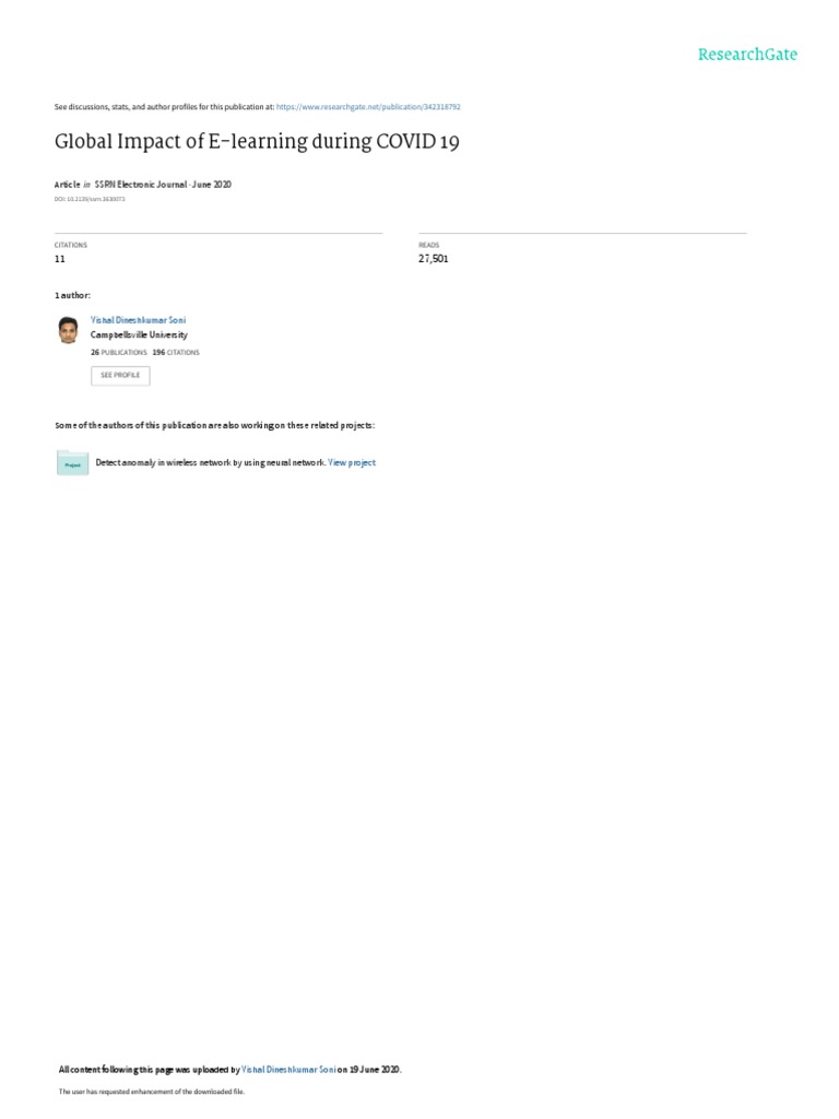 Global Impact of E-Learning During COVID-19 | PDF | Educational ...