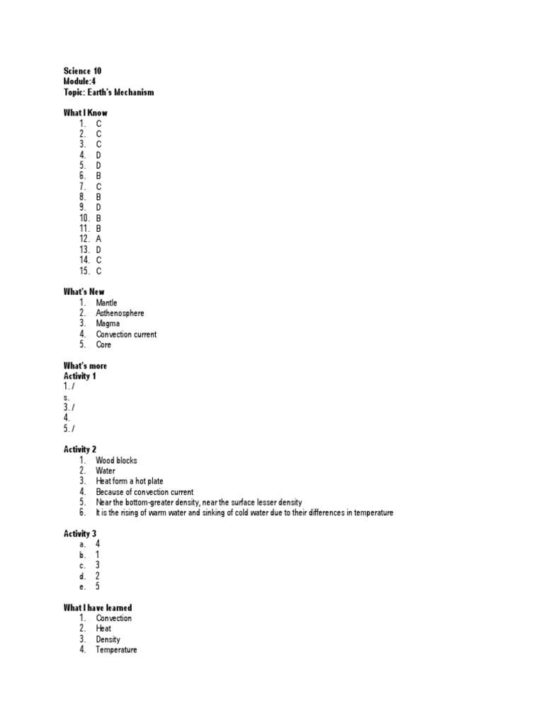 Science 10 Module 4 Answer Key | PDF