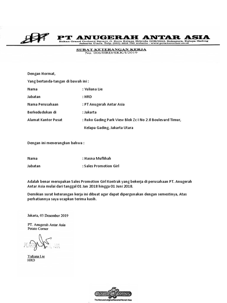 Paklaring Potato Corner PDF