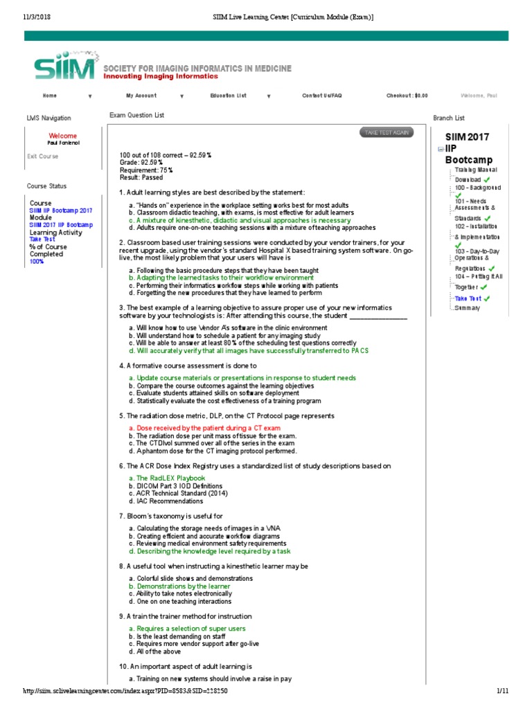 SIIM Live Learning Center (Curriculum Module (Exam) ) | PDF | Network ...