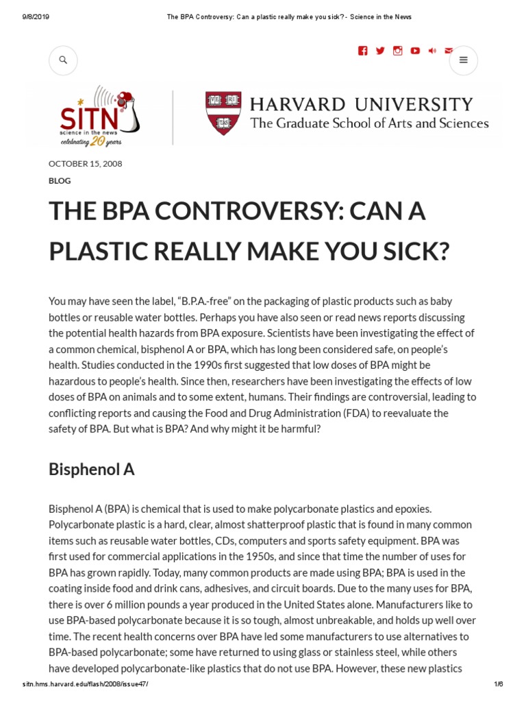 The Bpa Controversy: Can A Plastic Really Make You Sick? | PDF | Dose ...