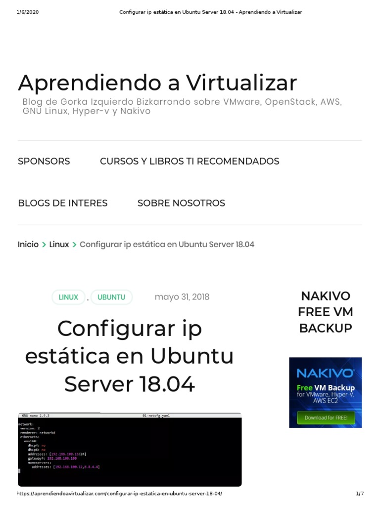 Configuring a Static IP Address in Ubuntu Server 18.04 Using Netplan ...