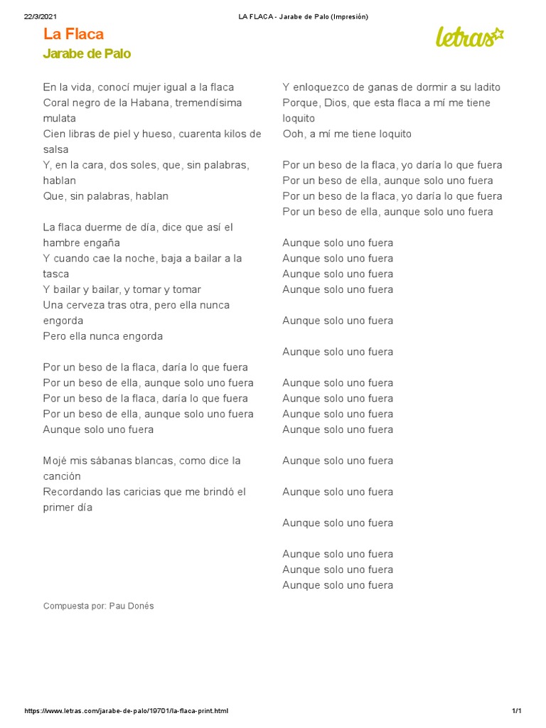 LA FLACA - Jarabe de Palo (Impresión) | PDF