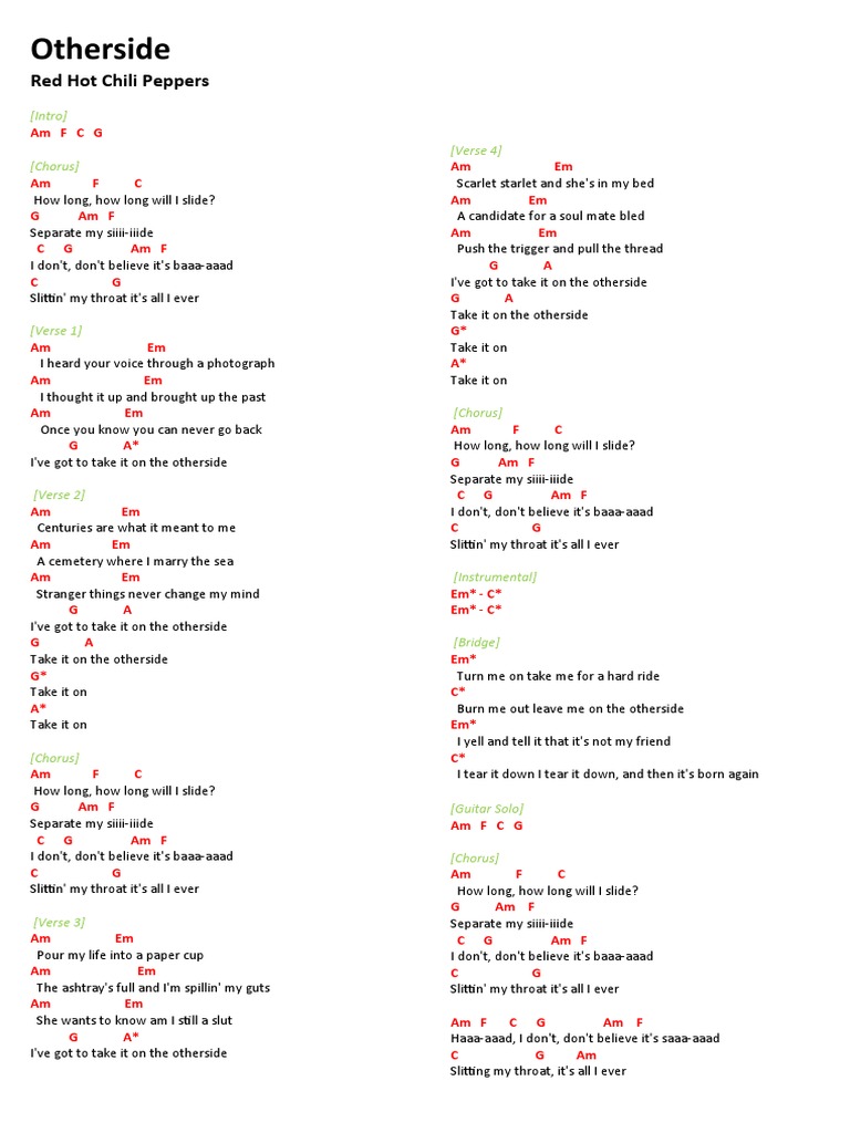 Otherside | PDF | Song Structure | Rock Music