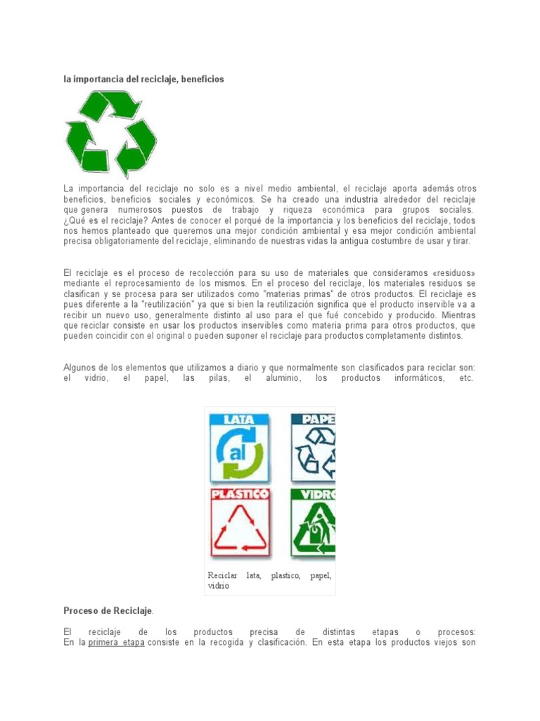 Importancia Del Reciclaje Pdf | La importancia de reciclar – IMCUI
