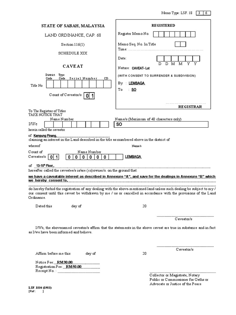 Land Ordinance, Cap. 68: State of Sabah, Malaysia | PDF | Justice Of ...