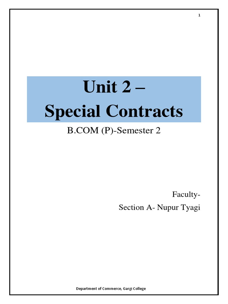 Unit 2 - Special Contracts: Faculty-Section A - Nupur Tyagi | PDF ...
