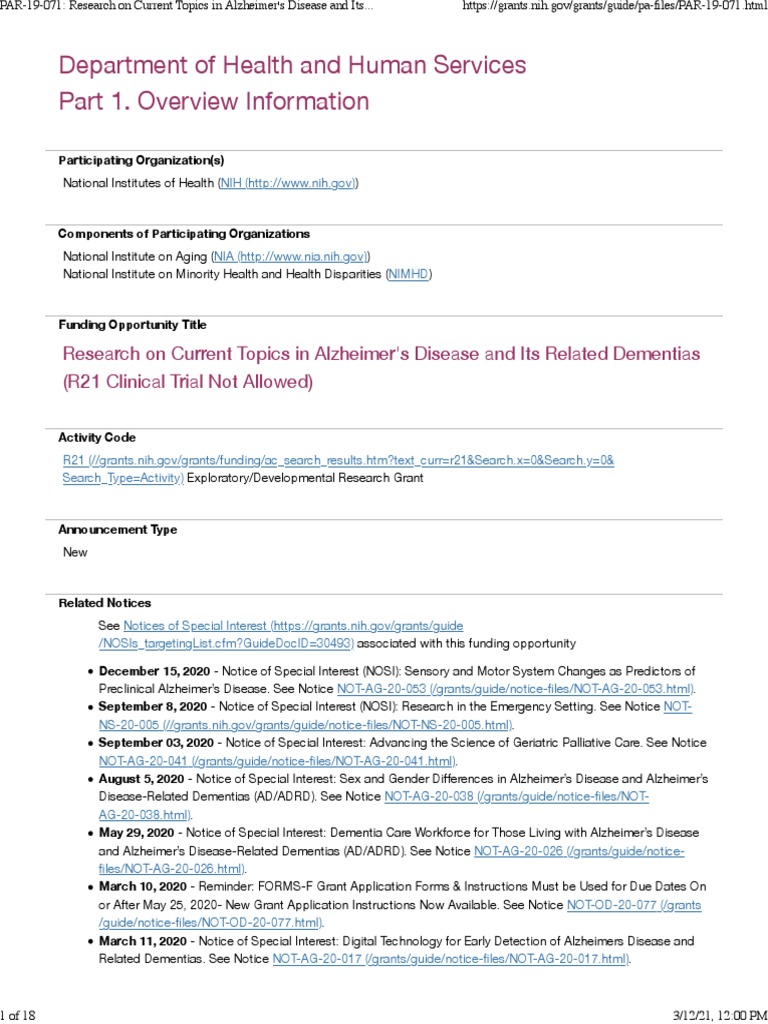 Alzheimer's Research Funding R21 | PDF | National Institutes Of Health ...