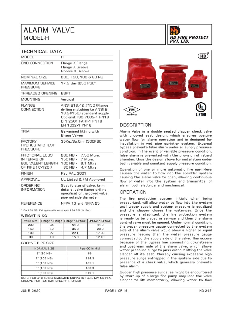 HD 247 Alarm Valve Model-H | PDF | Fire Sprinkler System | Valve
