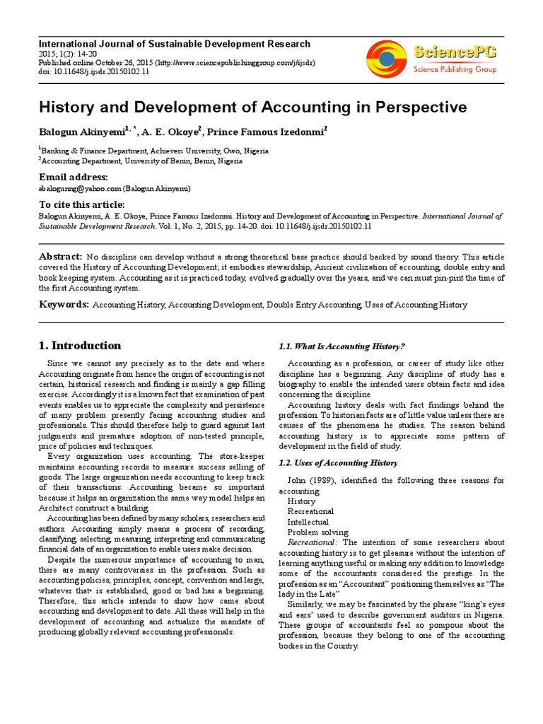 History and Development of Accounting in Perspective | PDF | Ancient ...