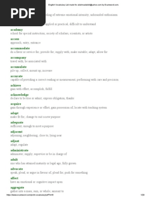 English Vocabulary List