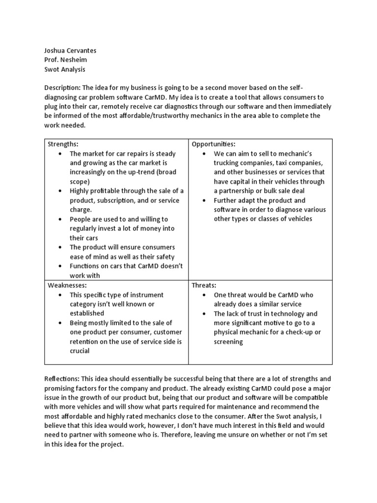 SWOT Analysis for Car Diagnostic Tool | PDF | Car | Swot Analysis