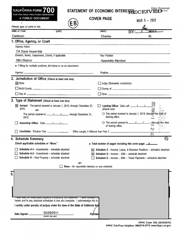 California Form 700 Economic Interests | PDF | Loans | Debt