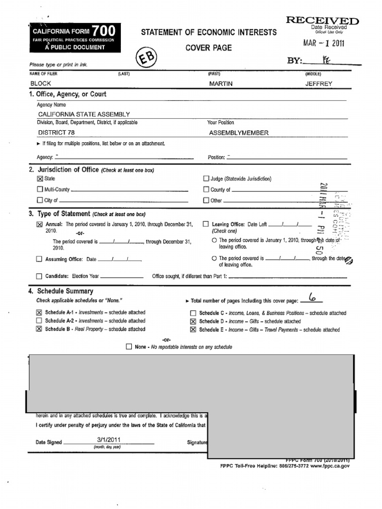 California Form 700 Economic Interests | PDF | Loans | Interest