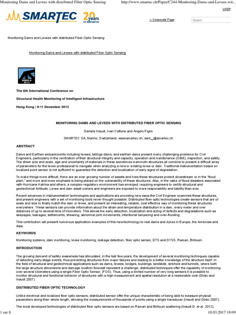 Fiber Optic Monitoring of Tailing Dams | PDF | Optical Fiber | Dam