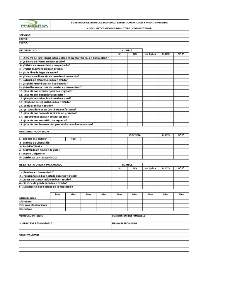 Checklist para Camiones de Carga | PDF | Neumático | Licencia de conducir
