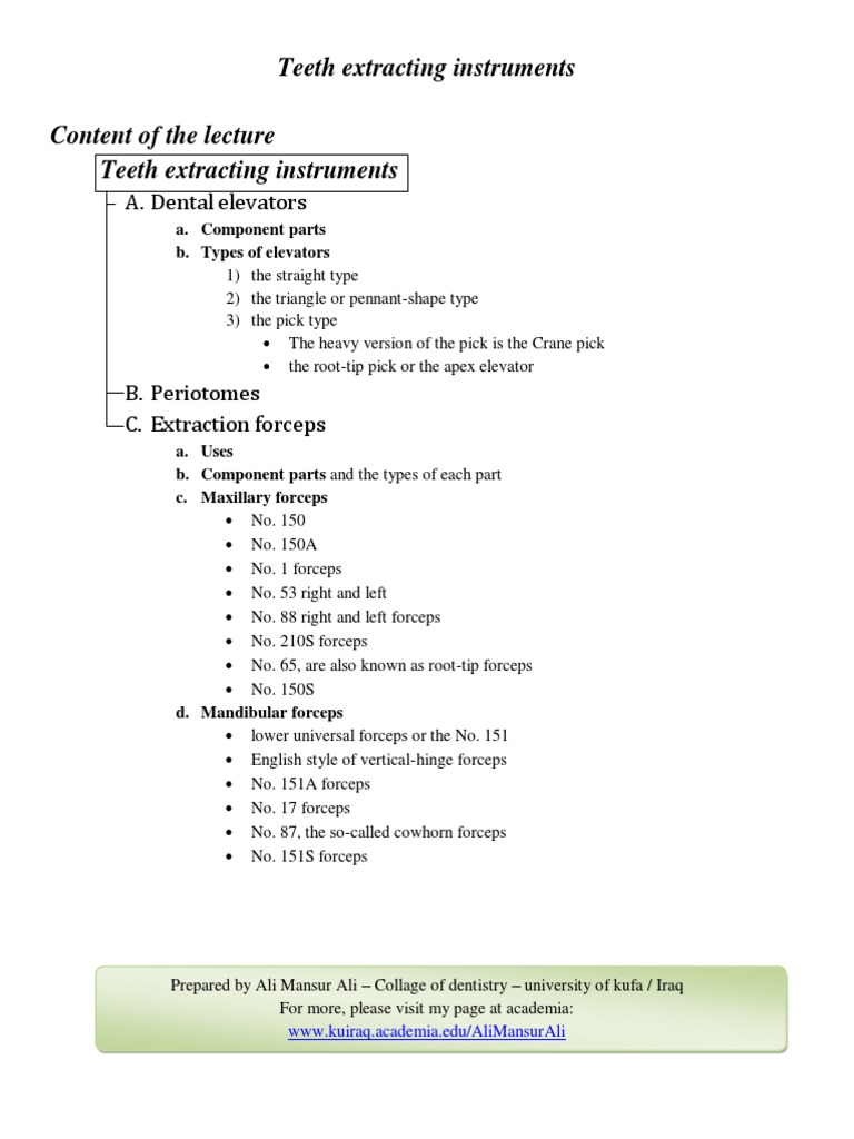Dental Extraction Instruments Overview | PDF | Tooth | Human Tooth