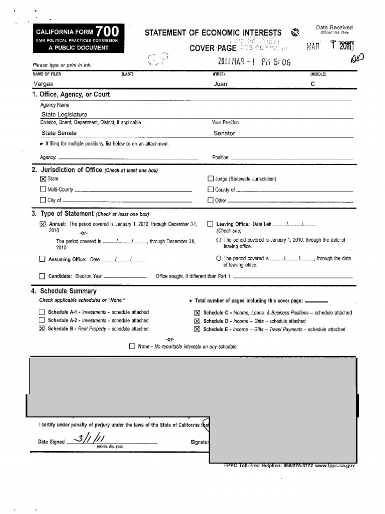 California Form 700 Disclosure Statement | PDF | Loans | Debt