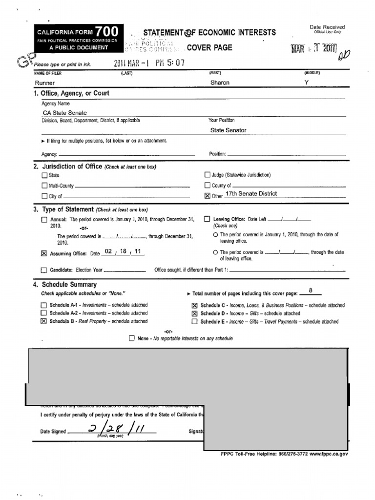 California Form 700: Economic Interests | PDF | Loans | Interest
