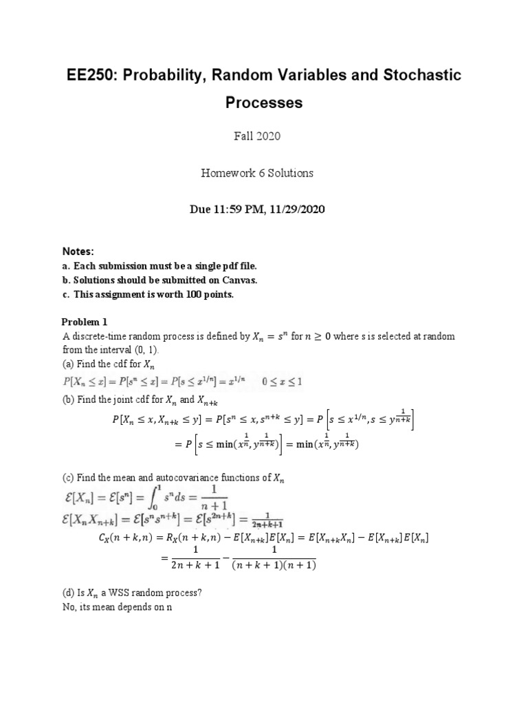 EE250: Probability, Random Variables and Stochastic Processes | PDF ...