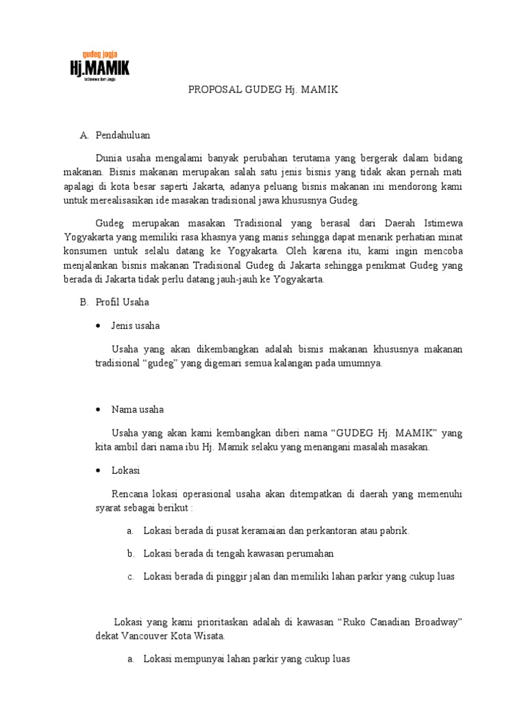 Proposal Gudeg Hj Mamik Baru