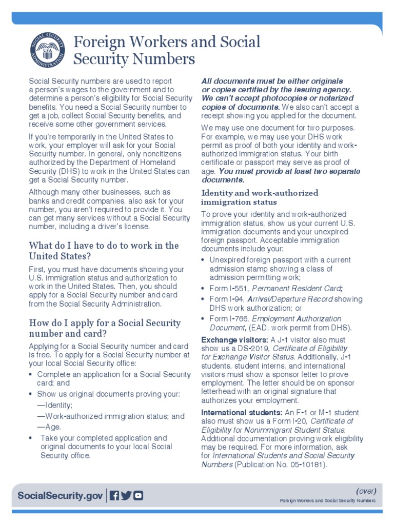 Social Security Numbers for Foreign Workers | PDF | Federal Government ...