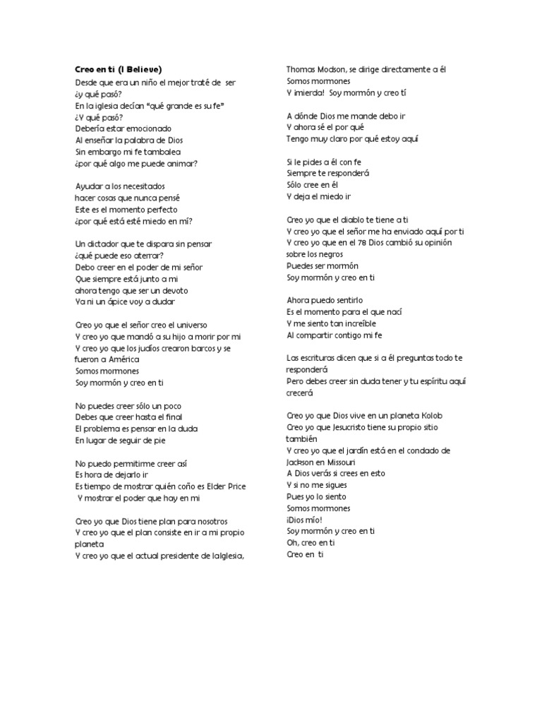 Creo En Ti Letra Pdf Dios Religión Y Creencia