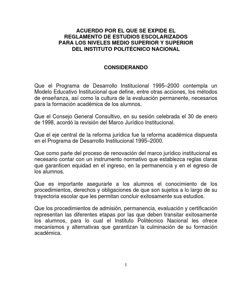 Reglamento - de - Estudios - Escolarizado Ipn | PDF | Prueba