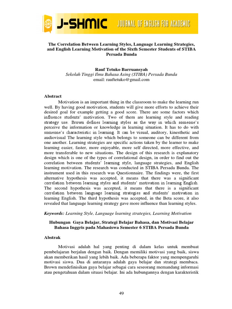 The Correlation Between Learning Styles, Language Learning Strategies ...