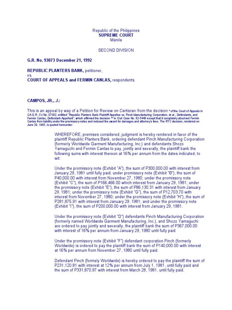 Republic Planters Bank Vs Ca PDF Joint And Several Liability