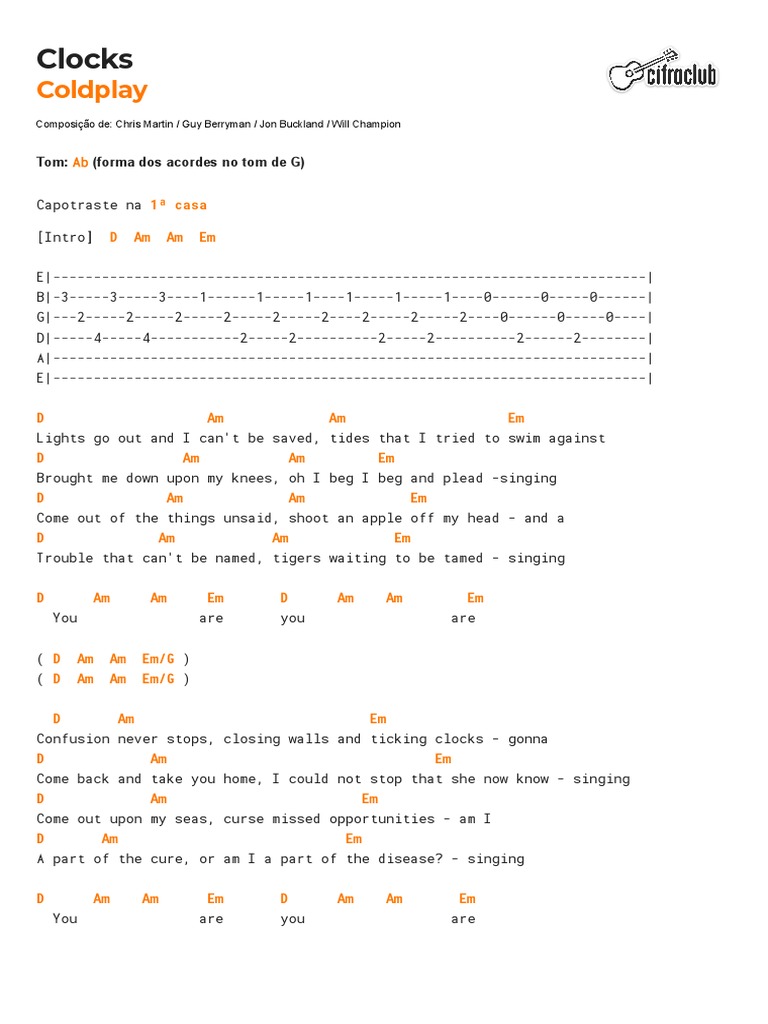 Anexo 1 Cifra Club Coldplay Clocks PDF Música pop Músicas