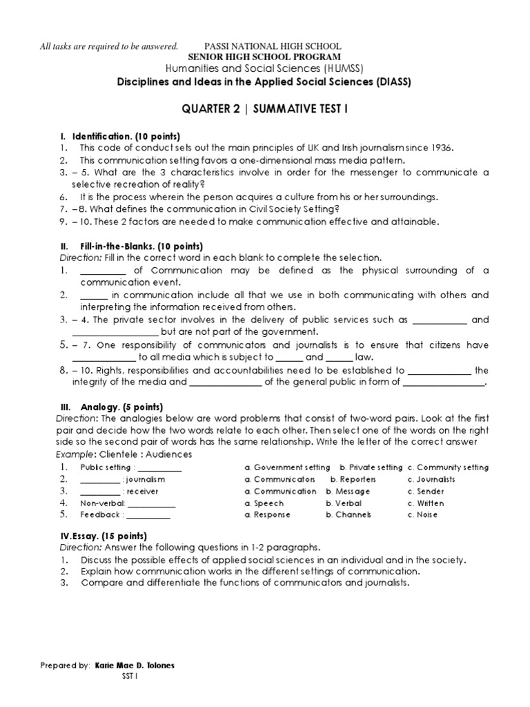 DIASS Activity Sheets for HUMSS Students | PDF | Social Science ...