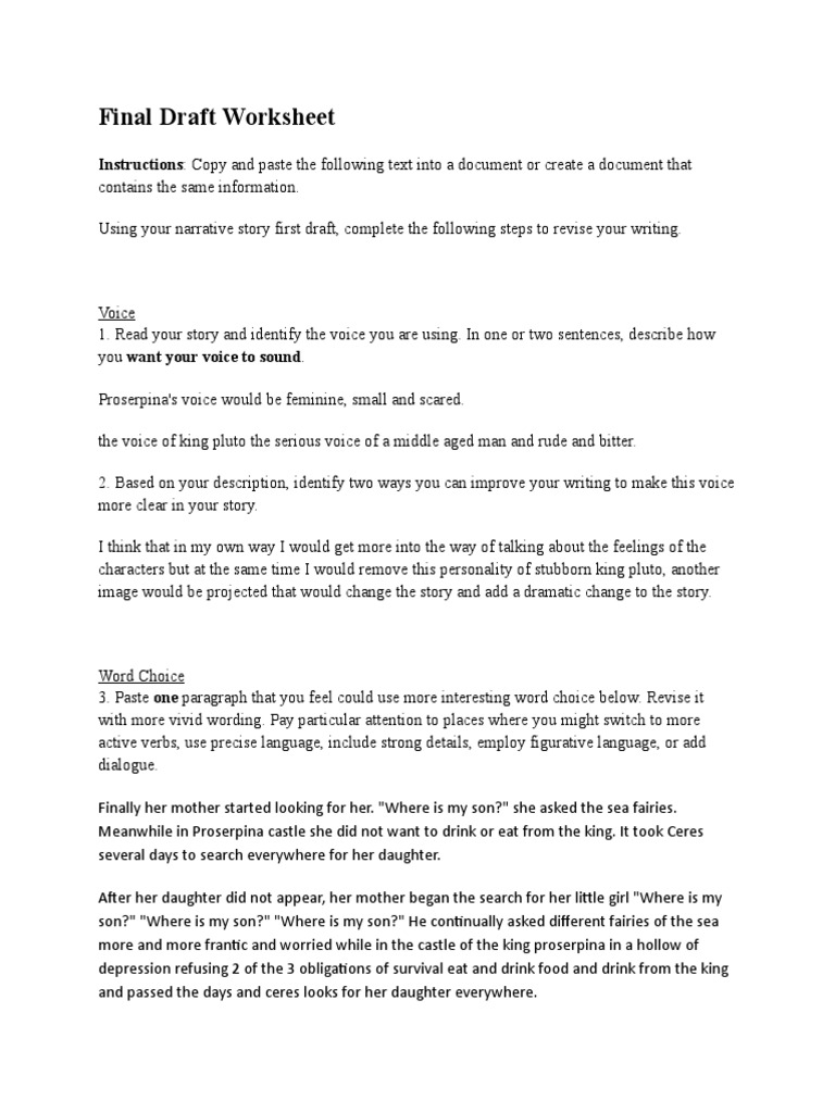 01 14 05 Final Draft Worksheet | PDF