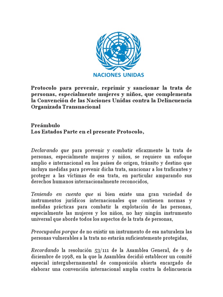 Protocolo para Prevenir, Reprimir y Sancionar La Trata de Personas ...