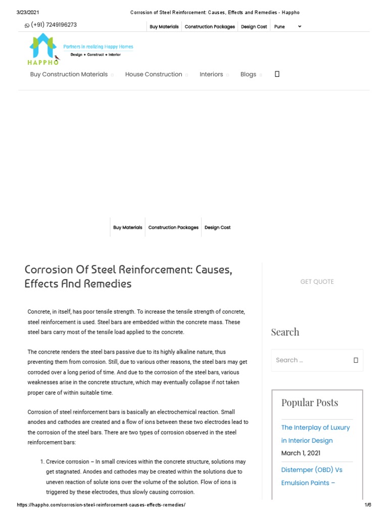 Corrosion of Steel Reinforcement - Causes, Effects and Remedies ...