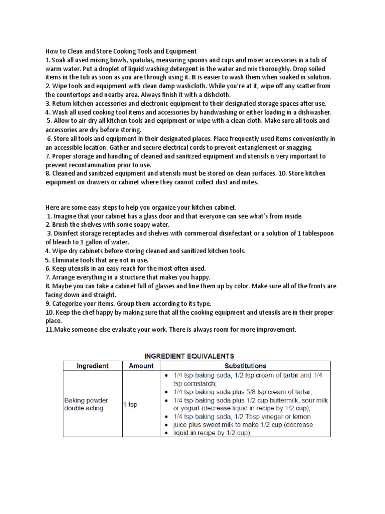 How To Clean and Store Cooking Tools and Equipment PDF Dishwasher