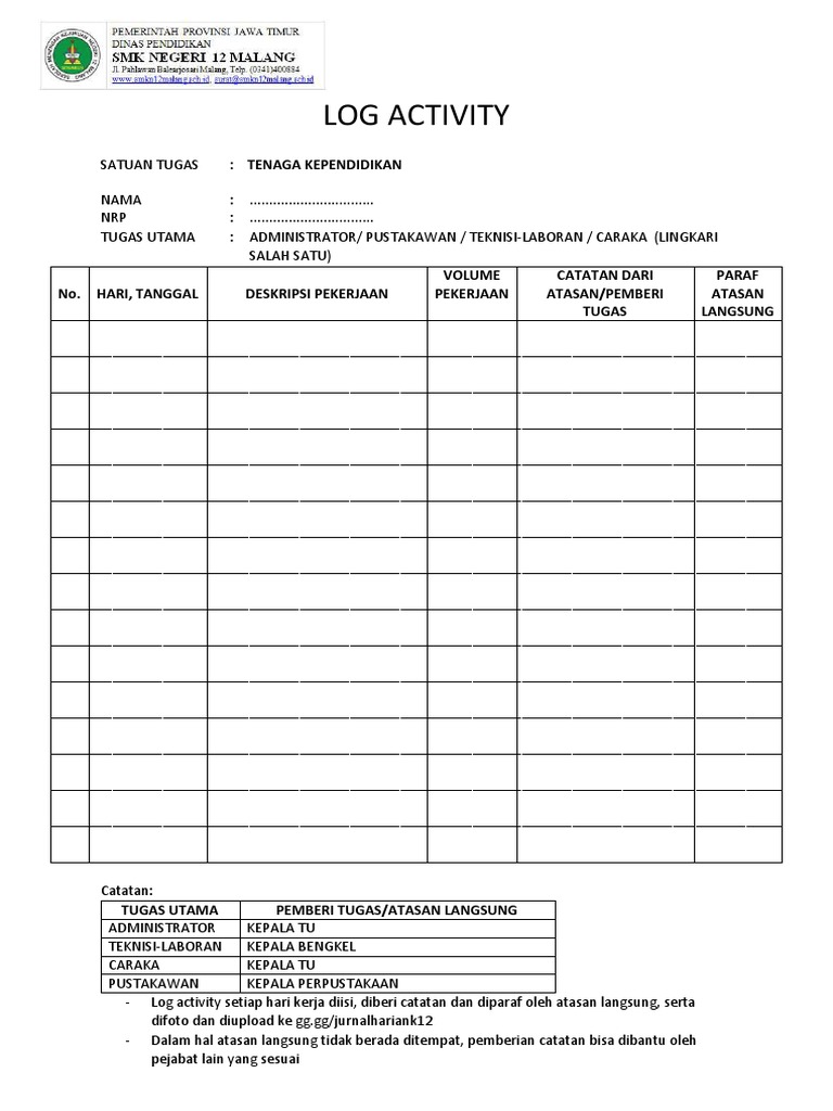 Log Activity Form | PDF | Komputer