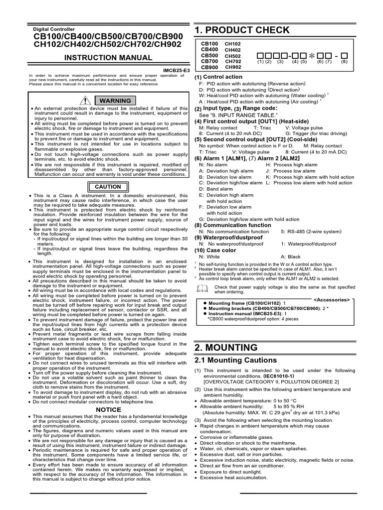 CH102 Digital Controller Manual | PDF