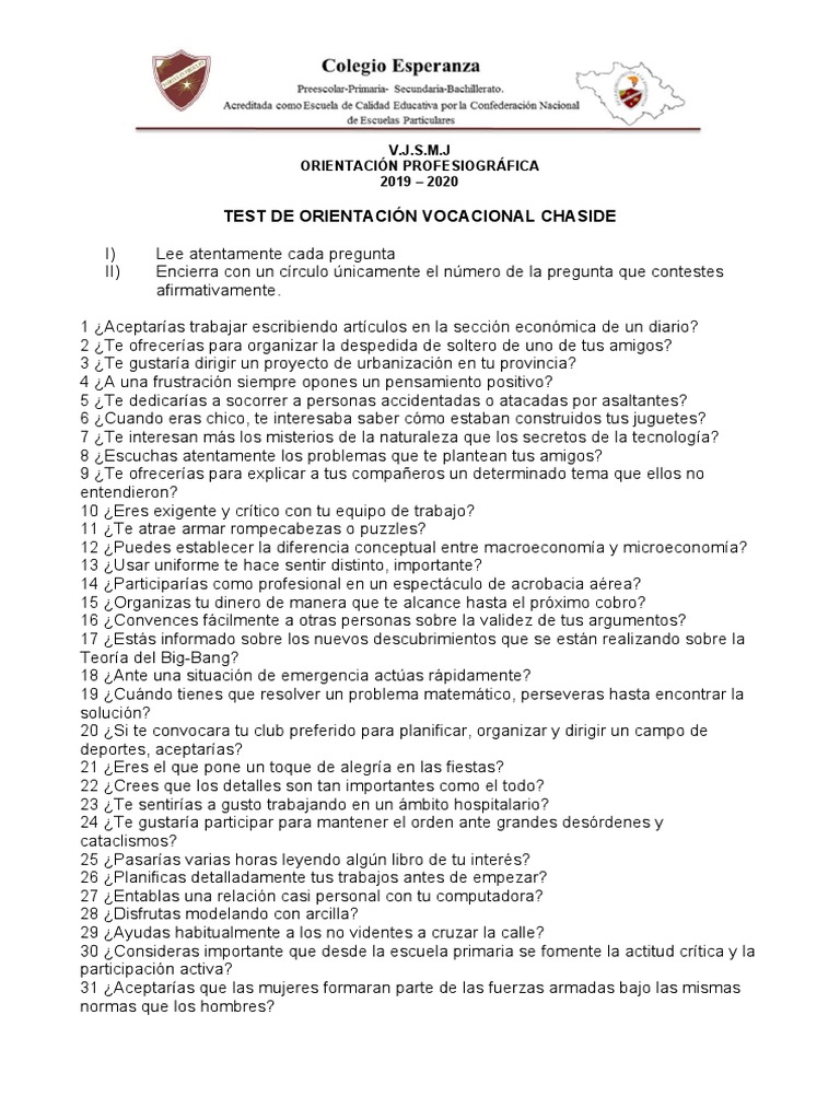 Test Vocacional 1 | PDF | Bienestar | Medicina